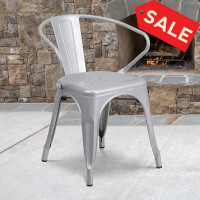 Flash Furniture CH-31270-SIL-GG Silver Metal Indoor-Outdoor Chair with Arms